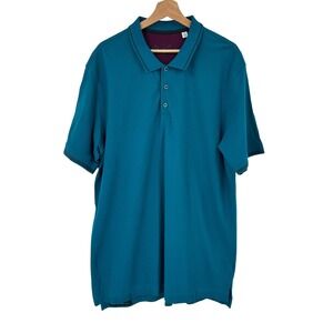 Robert Graham Polo‎ Shirt Classic Fit Short Sleeve Collared 2XL Teal Solid